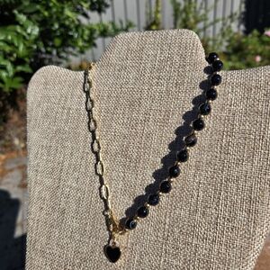Trendy  black agate and GP chain Necklace